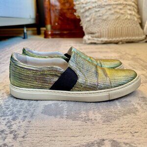 Lanvin Metallic Green-Gold Slip On Runners